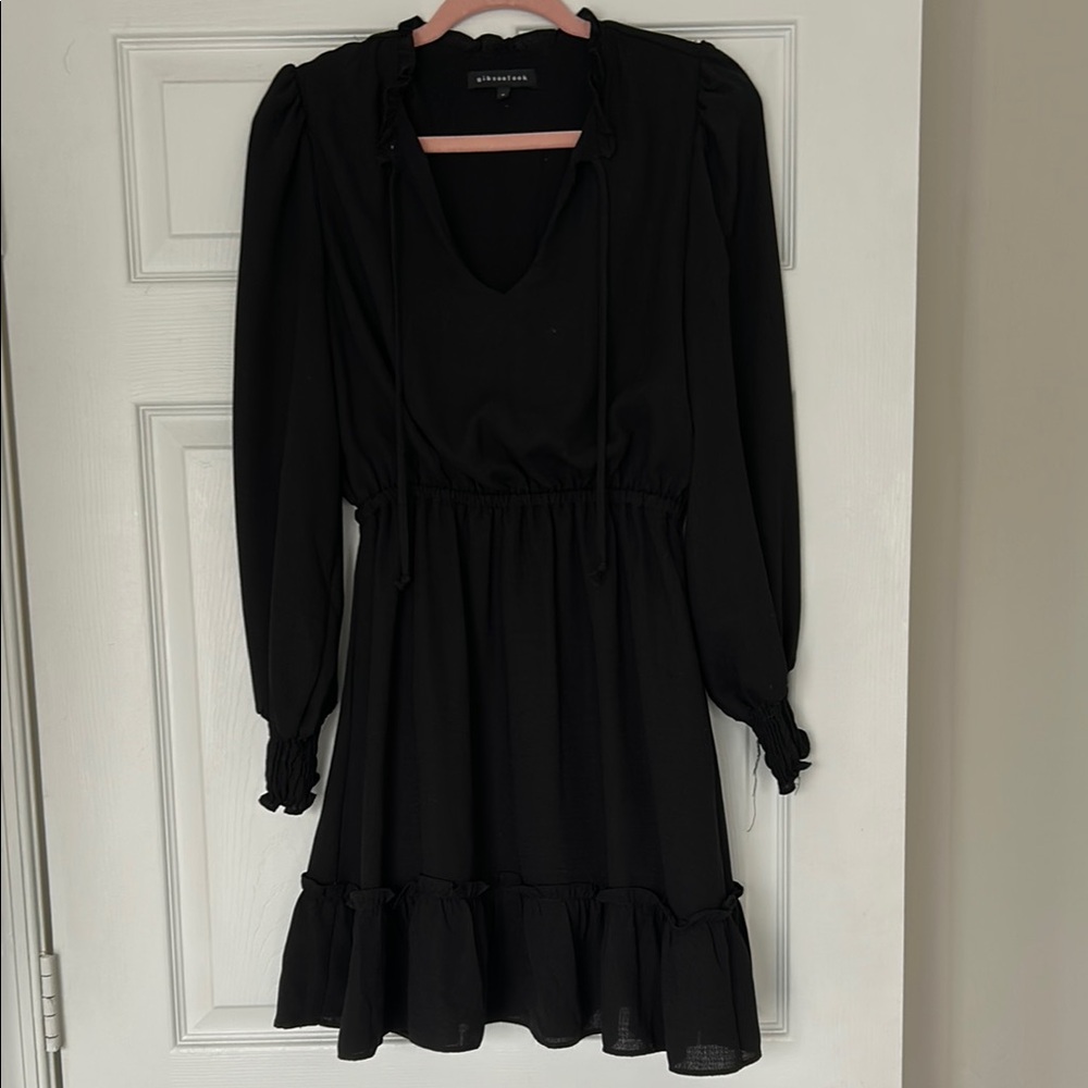 Gibson Black Bishop Sleeve V-Neck Sundress